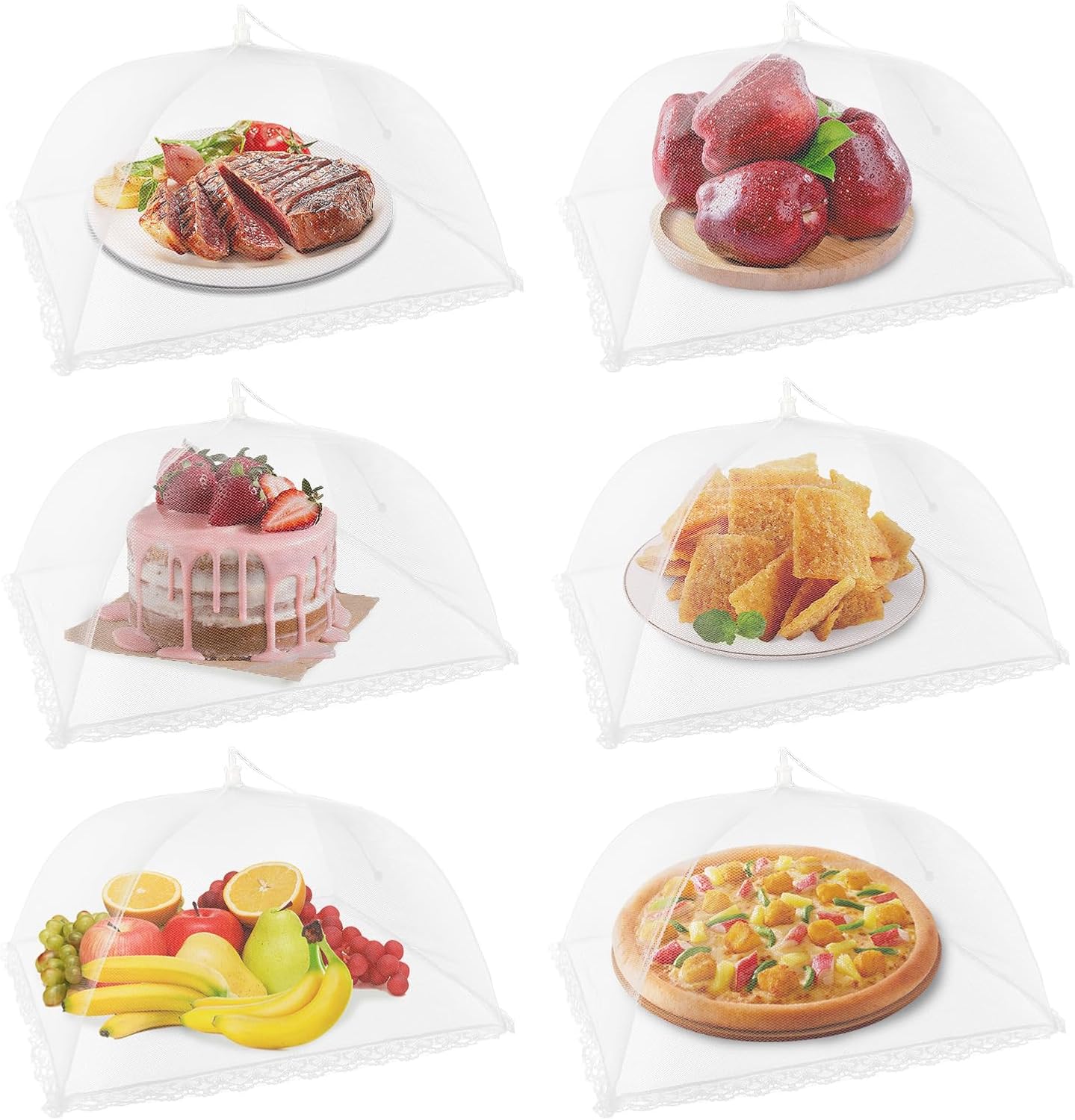 NEPAK 6 Large and Tall Food Covers, 17"x17" Food Tents Food Covers for Outdoors,Pop-up Mesh Food Covers Nets for Outside,Screen Tents,Parties Picnics, BBQ,Reusable and Collapsible