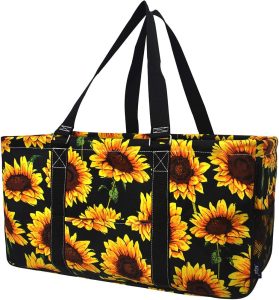 NGIL Extra Large Utility Tote Reusable Grocery Organizing Bag Oversized Collapsible for Storage, Picnic,Car, Beach (Sunflower-black)