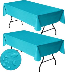 Nasitos 2 Pack Vinyl Plastic Table Cloth Rectangle 60x120 Inch-Flannel Backed Teal Vinyl Tablecloths, Disposable Tablecloth for Picnic, Wedding, Holiday Dinner, Special Events