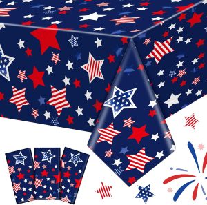 Newwiee 3 Pcs 4th of July Tablecloth 54 x 108 Inch Patriotic Memorial Day Table Cover Independence Day Table Cloth Disposable Rectangle Patriotic Tablecloth for Party Supplies