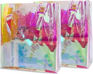 ONEART 2 Pcs Clear Tote Bag Iridescent Plastic Transparent Shoulder Bag for Shopping Holiday Picnic