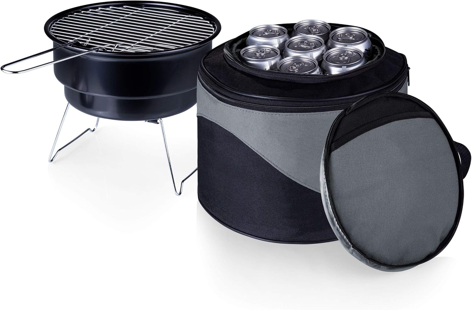 ONIVA - a Picnic Time brand Caliente Portable Charcoal Grill & Cooler Tote, Take Anywhere BBQ Grill with Cooler Bag, Grill for Outdoor Use, (Black with Gray Accents)