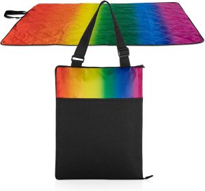 ONIVA - a Picnic Time brand - Vista Outdoor Picnic Blanket & Tote - Beach Blanket - Camping Blanket, (Rainbow with Black)