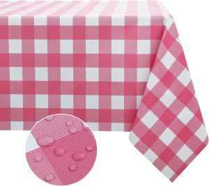 Obstal 100% Waterproof Vinyl Table Cloth, Oil-Proof Spill-Proof PVC Rectangle Tablecloth, Wipeable Plastic Table Cover for Outdoor, Picnic, Camping,Pink,54 x 78 Inch