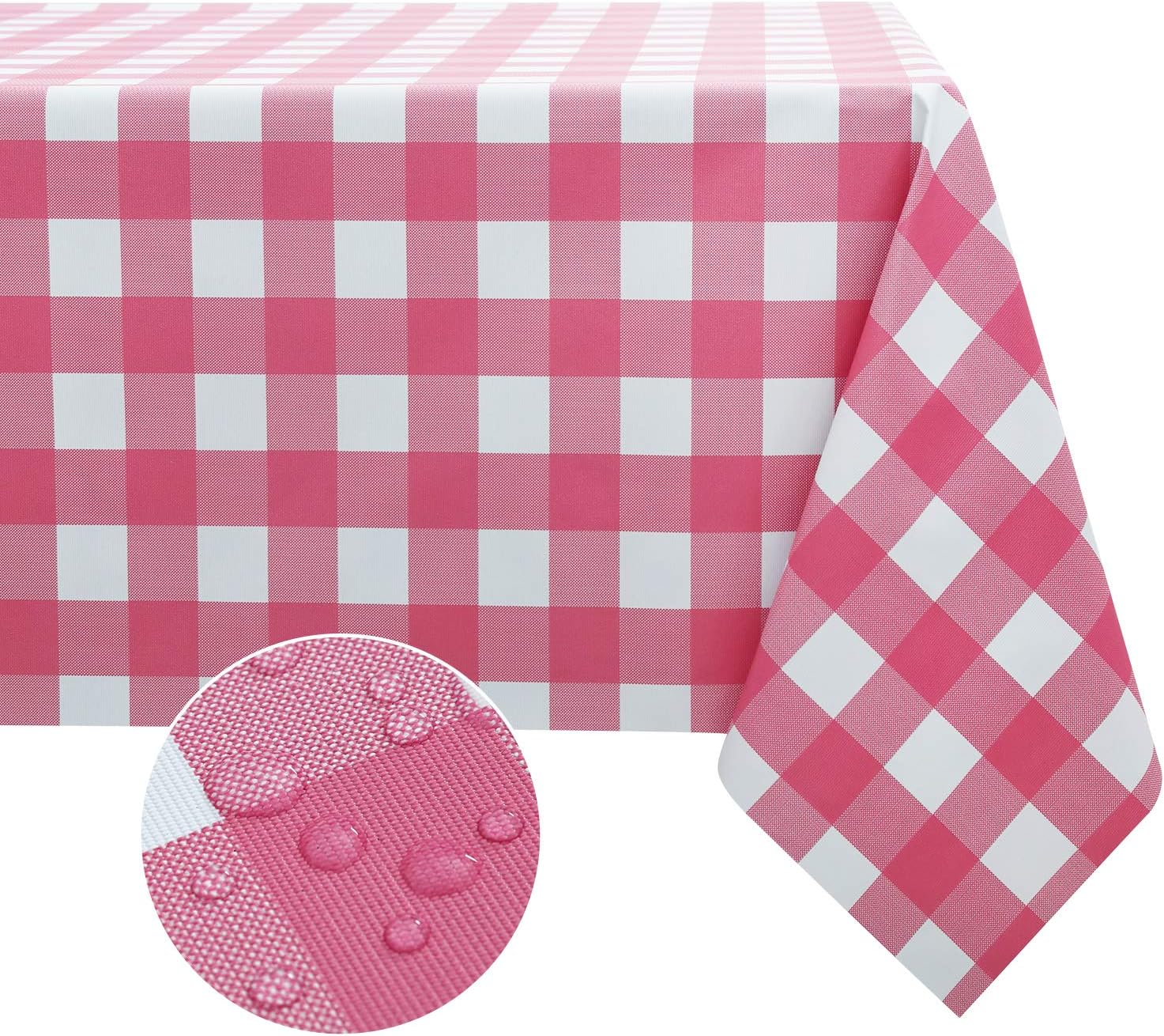 Obstal 100% Waterproof Vinyl Table Cloth, Oil-Proof Spill-Proof PVC Rectangle Tablecloth, Wipeable Plastic Table Cover for Outdoor, Picnic, Camping,Pink,54 x 78 Inch