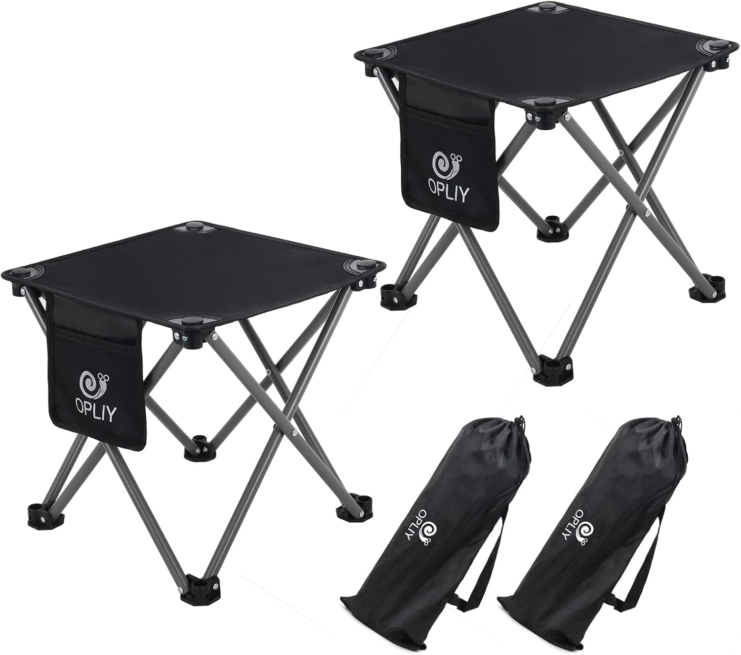Opliy Camping Stool 2 Pack,13.5 Inch Portable Folding Stool for Outdoor Gardening and Beach Hiking Fishing,Foot Stool with Carry Bag (Black)