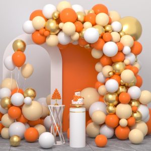 Orange White Gold Balloon Garland Arch Kit - 122PCS Orange White Neutral Metallic Gold Balloons for Little Cutie is on The Way Baby Shower Birthday Anniversary Wedding Party Decorations