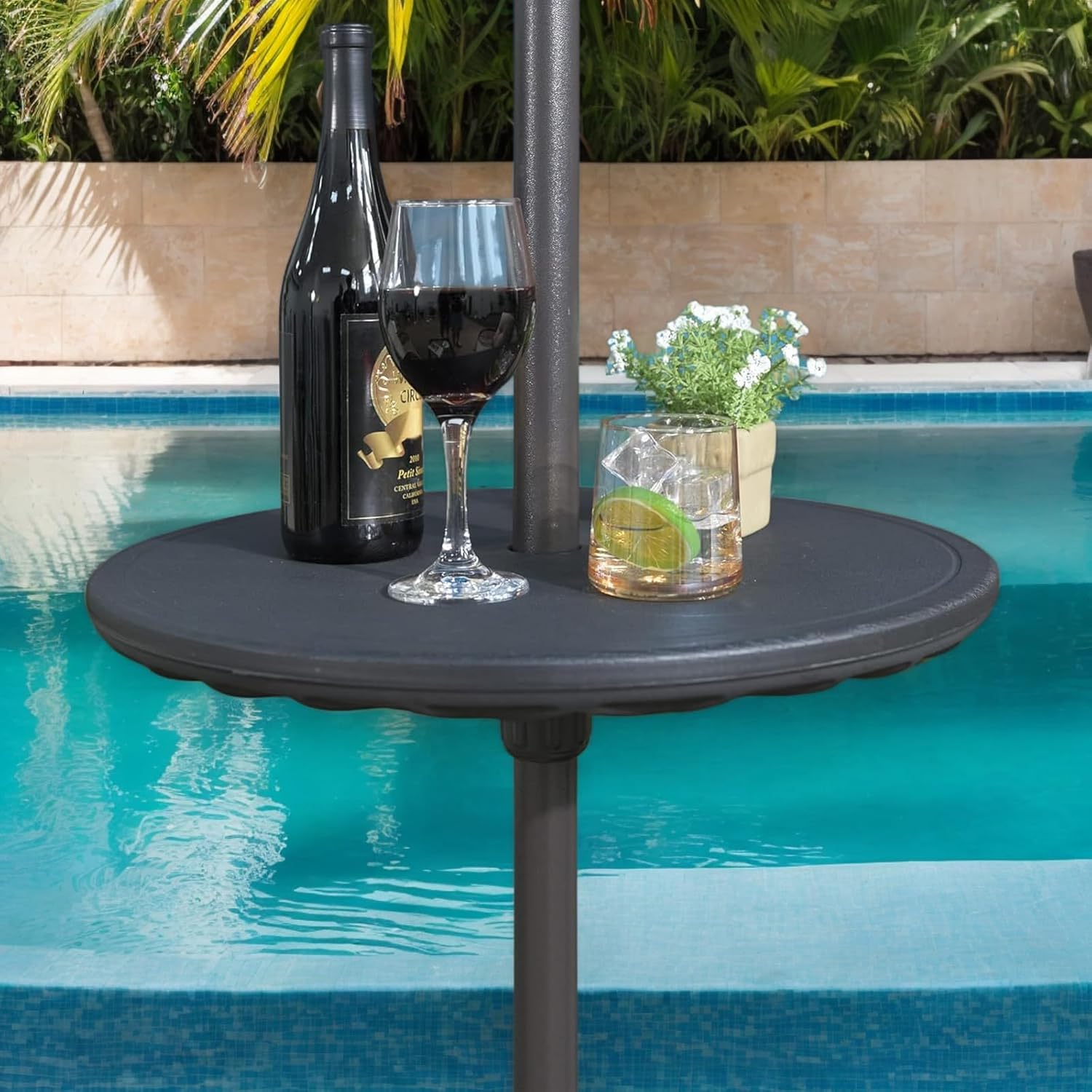 Outdoor Adjustable Umbrella Table Tray – 20” Round Umbrella Table Top with Hole, Portable Lightweight Patio Umbrella Table for picnics, Camping and Poolside