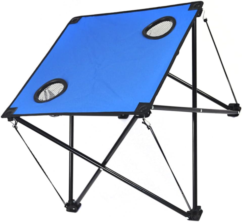 Outdoor Folding Table Portable Camping Desk with Cup Holders Compact and Lightweight Blue Picnic Table for Travel Beach and Outdoor Activities