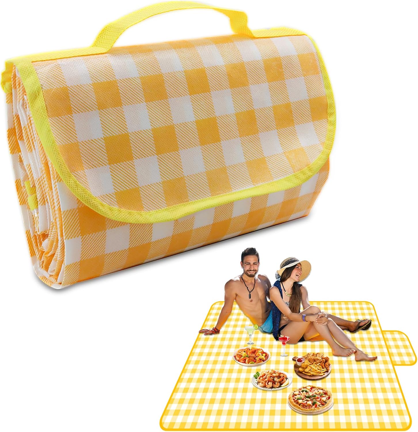 Outdoor Picnic Blanket, 80" x 60" Foldable Waterproof Sand Beach Mat for Beach, Camping & Lawn, Sandproof & Portable, Compact Travel Blanket for Picnics & Family Outings