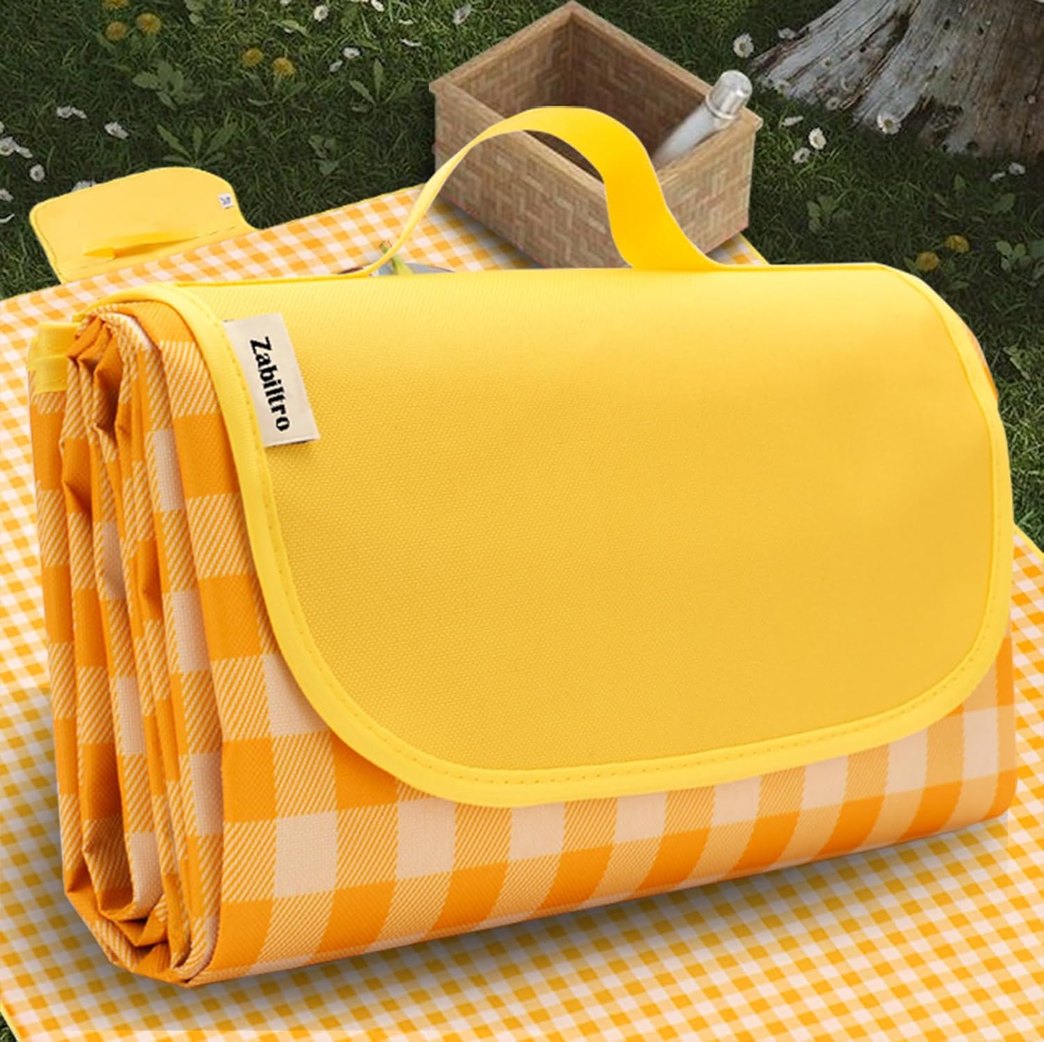 Outdoor Picnic Blanket, Extra Large 57''x79' Sandproof Waterproof for Beach Mat, Portable Blankets,Dual Layers for Indoor and Outdoor Handy Mat,Park Grass,Camping, Hiking,Yoga-Yellow Plaid