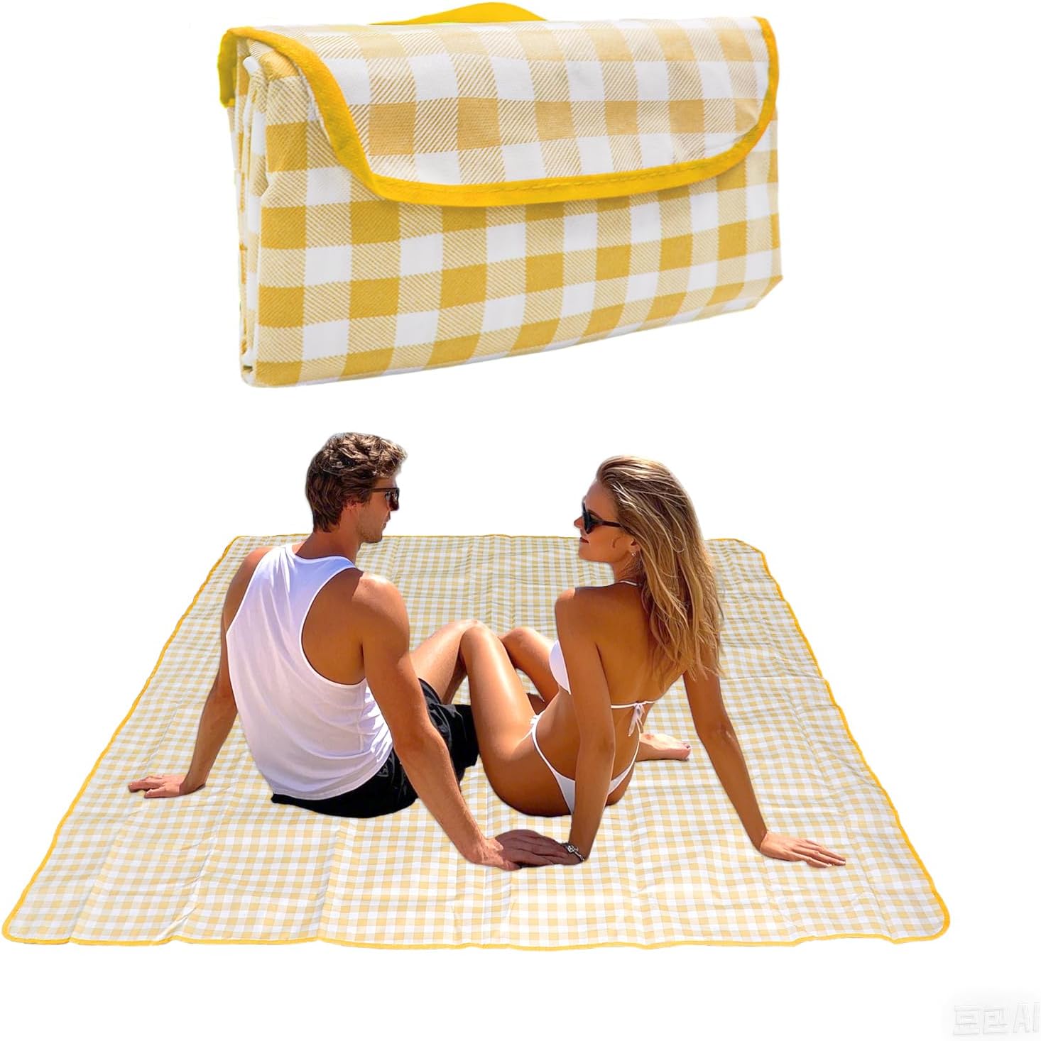Outdoor Picnic Blanket,Extra Large Picnic Blanket Beach Blankets, Picnic Mat Waterproof Sand Proof Foldable Portable for Outdoor Camping Hiking Travel Grass Music Festival Lawn Mats (Yellow)