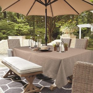 Outdoor Tablecloth Wrinkle-Free Stain Resistant Waterproof Polyester Fabric Table Cover with Zipper Umbrella Hole for Picnic/Party/Dinner/Patio Garden(60×84inch,Zippered,Flax)