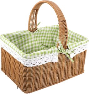 Outdoor Woven Picnic Basket with Handle Compact Fruit and Vegetable Carrier for Picnics Farmers Markets and Home Decor