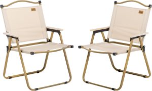 Outsunny 2 Pack Folding Camping Chair, Lightweight & Portable Beach Chairs Armchairs, Perfect for Festivals, Fishing, Picnic and Hiking, Khaki