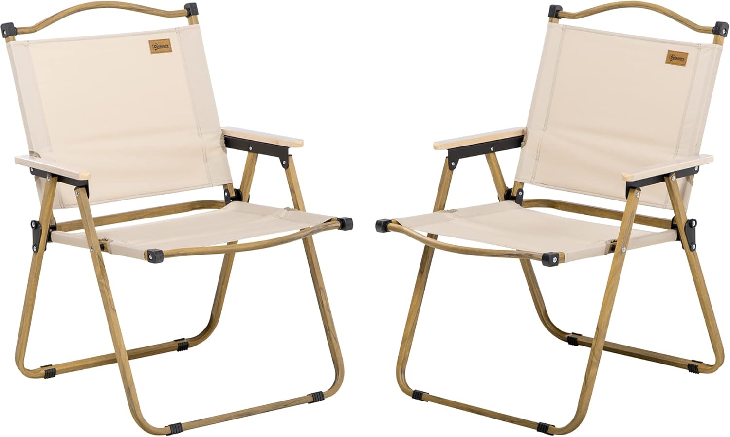 Outsunny 2 Pack Folding Camping Chair, Lightweight & Portable Beach Chairs Armchairs, Perfect for Festivals, Fishing, Picnic and Hiking, Khaki