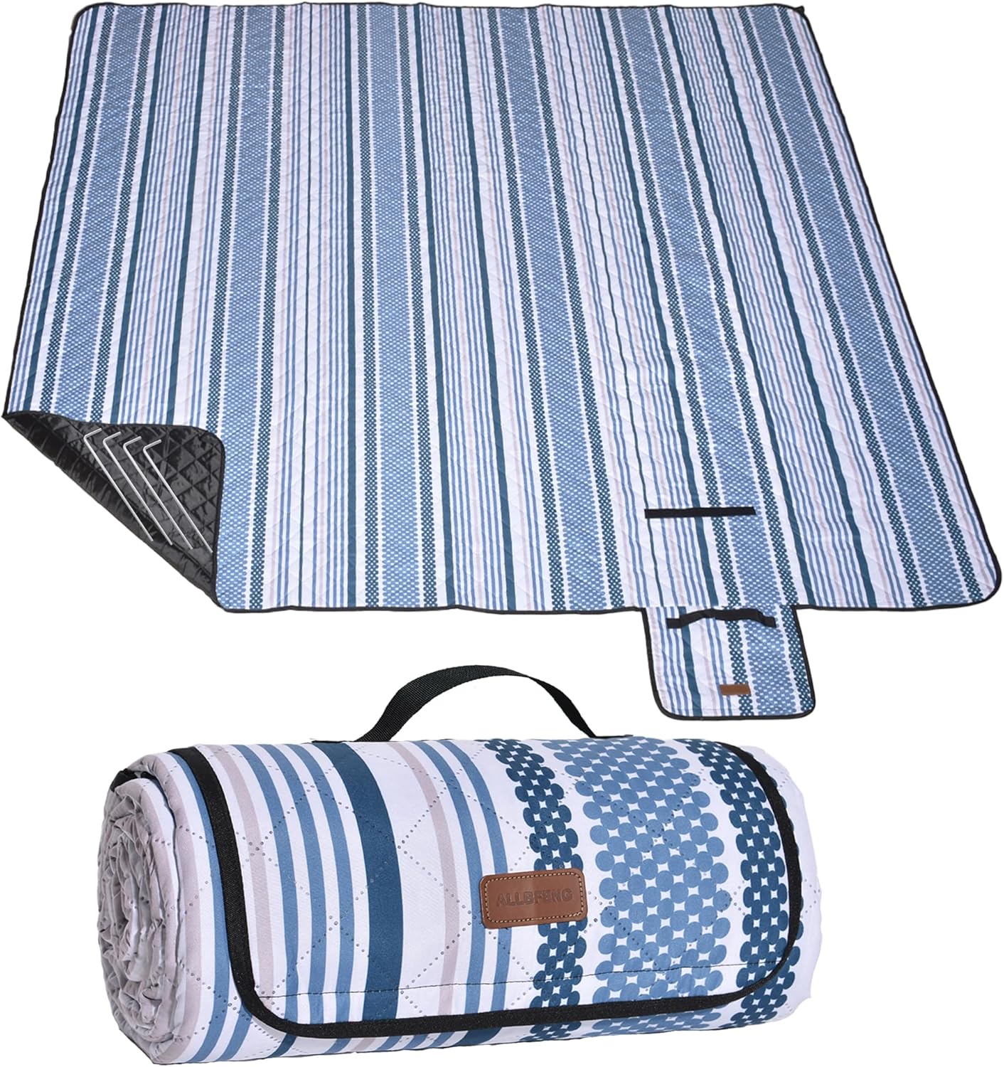 Oversized Waterproof Picnic Mat, Suitable for Camping, Outdoor, Beach, Party and Concert. (Dark Blue & Light Blue, 80" * 80")