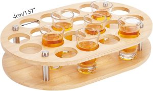 PH PandaHall 20 Shot Glass Holder, Wood Shot Glass Display Case Wine Glass Tray Party Server Bar Accessories Wine Glasses Holder Cups Organizer with 1.57" Hole for Bar, Pub, Club, Easy to Install