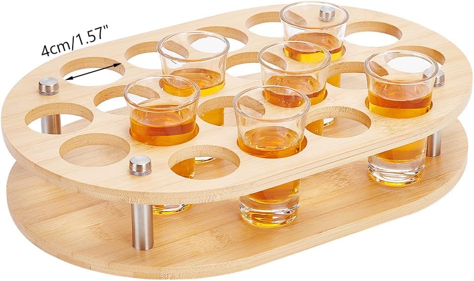 PH PandaHall 20 Shot Glass Holder, Wood Shot Glass Display Case Wine Glass Tray Party Server Bar Accessories Wine Glasses Holder Cups Organizer with 1.57" Hole for Bar, Pub, Club, Easy to Install