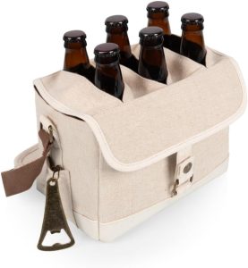 PICNIC TIME Beer Caddy with Beer Bottle Opener, 6-Pack Drink Caddy, Beer Cooler Tote, Beer Gifts for Men, (Beige)