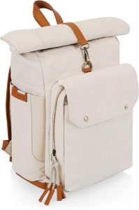 PICNIC TIME Carmel Roll Top Backpack Cooler, Canvas Insulated Cooler Backpack Bag for Lunch and Hiking, Portable Beach Cooler Bag, Picnic Bag