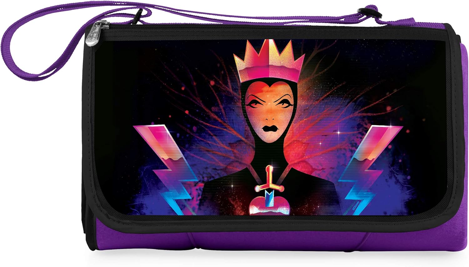 PICNIC TIME Disney Princess Snow White Evil Queen Blanket Tote Outdoor Picnic Blanket, Beach Blanket, Camping Blanket, (Purple with Black Flap)