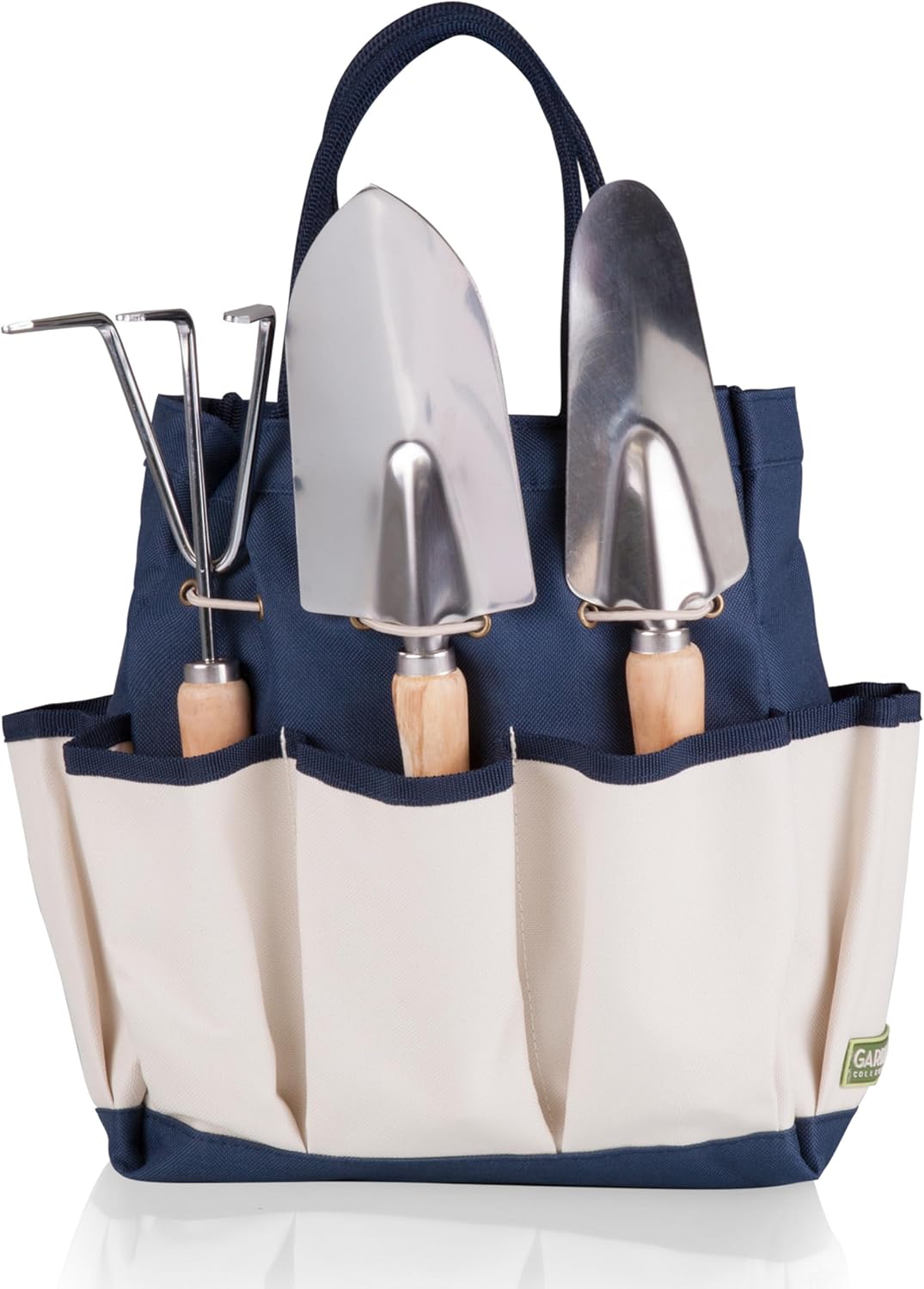 PICNIC TIME Garden Bag with Tool Set - Garden Tool Organizer Bag - Gardening Tools Gifts for Women and Men, (Navy Blue with Beige Accents)