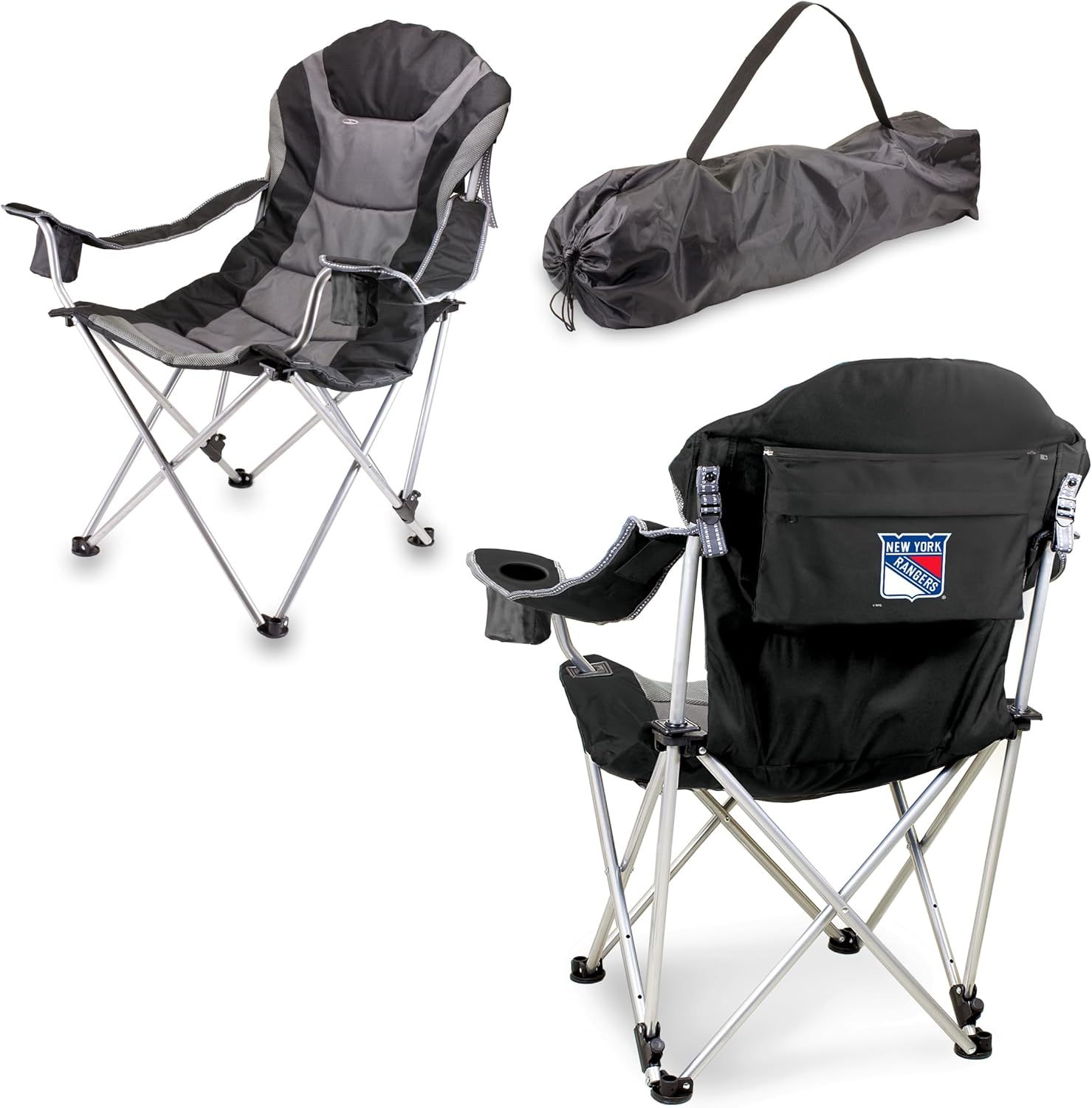 PICNIC TIME NHL Carolina Hurricanes Reclining Camp Chair, Beach Chair for Adults, Sports Chair with Carry Bag, (Black with Gray Accents)