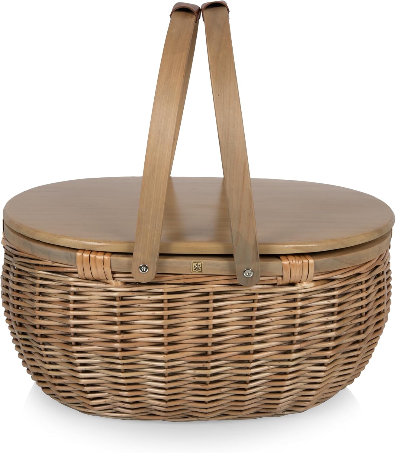 PICNIC TIME Sequoia Picnic Basket with Cooler Compartment, Woven Picnic Basket with Removeable Cooler Bag, Vintage Wicker Picnic Basket, (Beige)