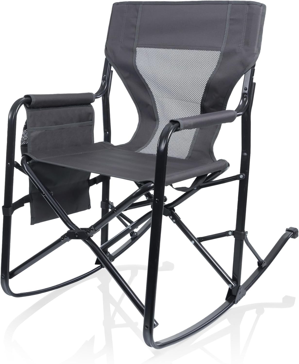 PICNIC TIME Woodland Rocking Camping Chair with Storage Caddy, Camp Chair for Adults, (Charcoal Gray)