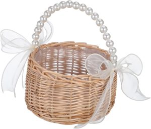 PRETYZOOM Rustic Handwoven Rattan Flower Basket with Handle for Outdoor Picnics Home Weddings and Party Decorations and Timeless Floral Display