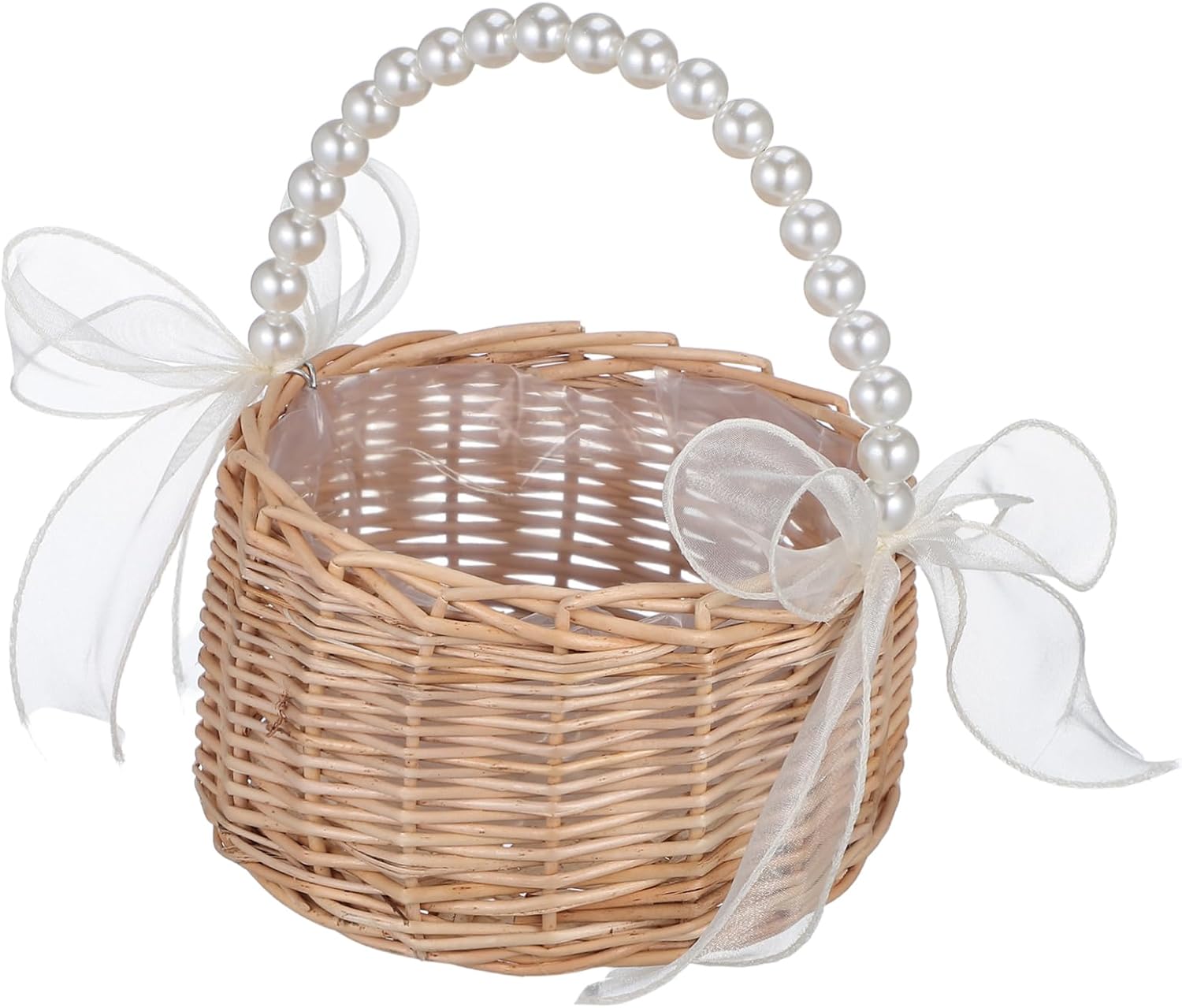 PRETYZOOM Rustic Handwoven Rattan Flower Basket with Handle for Outdoor Picnics Home Weddings and Party Decorations and Timeless Floral Display