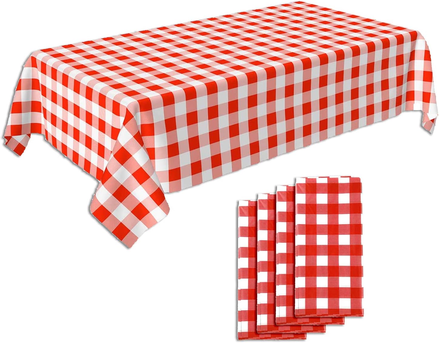 Pack of 4, Red and White Checkered Picnic Table Cover, Disposable Plastic Party Cover, Plaid Design by Crystal Lemon