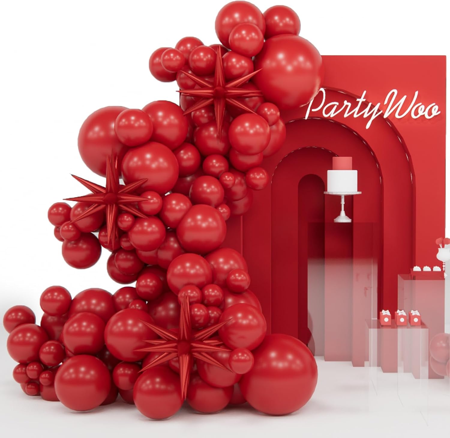 PartyWoo Red Balloons 110 pcs Different Sizes 18 12 10 5 Inch Pack 22 Inch Red Starburst Spike Star Foil Mylar Balloon Arch Kit Garland for Graduation Baby Shower Birthday Party Decorations Red-Y57