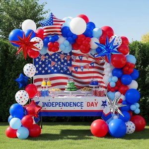 Patriotic balloons Red White and Blue balloon garland arch kit 130+pcs with star print and flag mylar balloon for 4th of july independent day party decorations