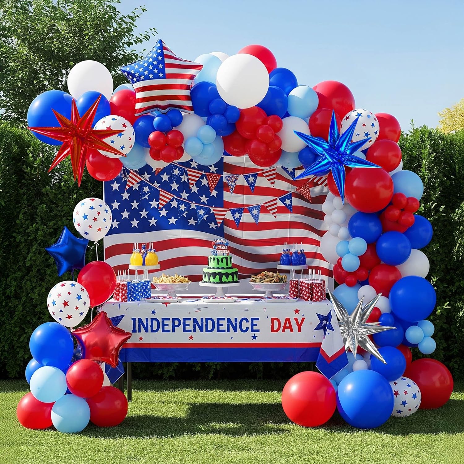 Patriotic balloons Red White and Blue balloon garland arch kit 130+pcs with star print and flag mylar balloon for 4th of july independent day party decorations