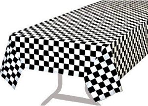 Pcs of 2 Premium Plastic Checkered Flag Tablecloths Picnic Table Covers, Tablecovers Party Favor (2, Black)