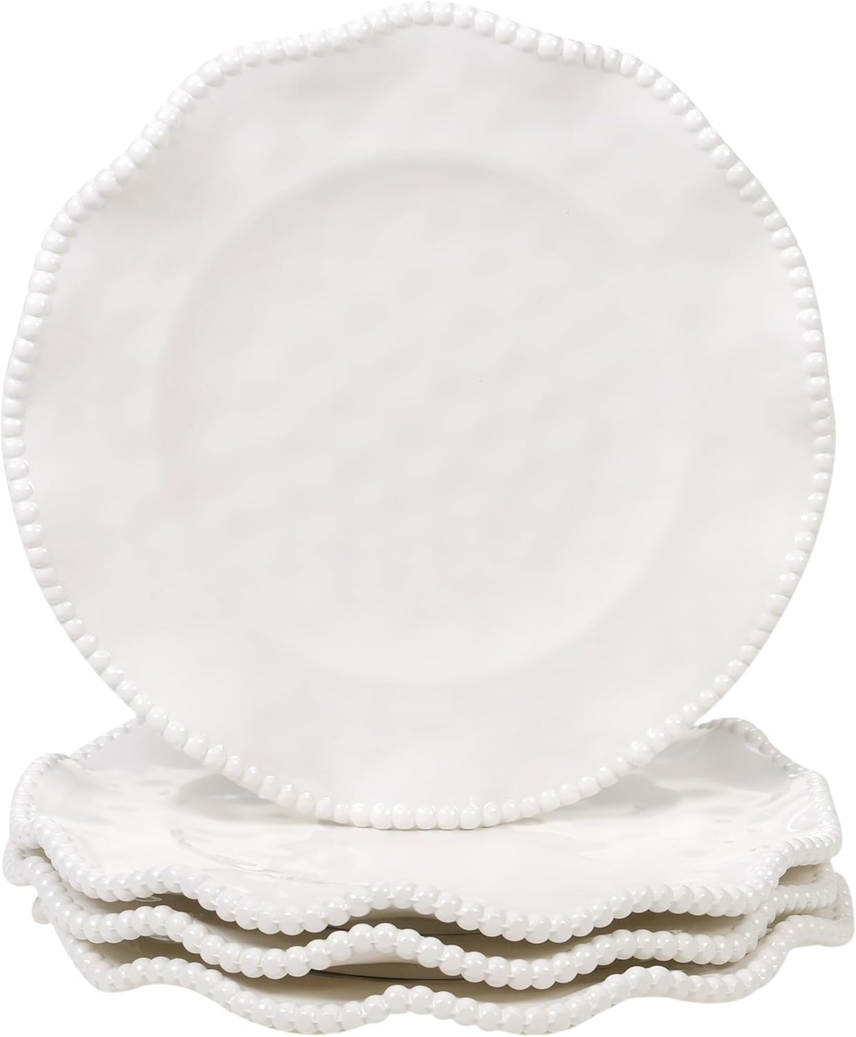 Perlette Cream Melamine Dinner Plates – Set of 4, 11" Elegant Beaded Design, Unbreakable & Heavyweight – Indoor & Outdoor Use, Perfect for Dining, BBQs, Picnics, Weddings & Everyday Meals