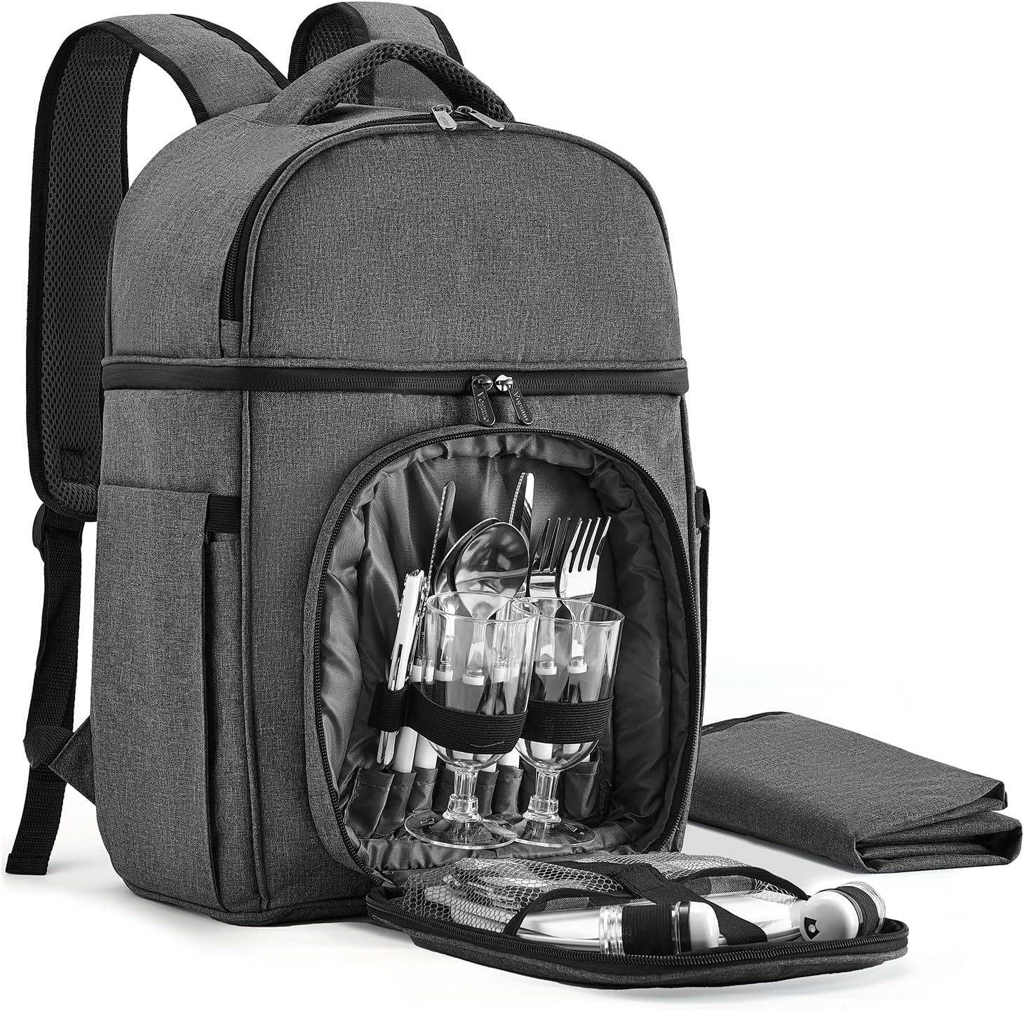 Picnic Backpack & Accessories - Picnic Set for 2 Person with 2 Insulated Cooler Compartment, Lightweight Blanket and Cutlery Set, Perfect for Wedding Gifts for Couples and Bridal Shower Gifts