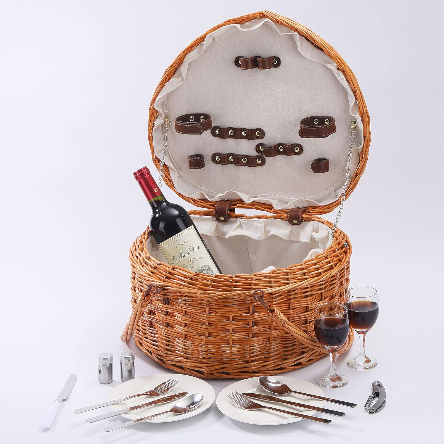 Picnic Basket for 2 Picniking Heart Shaped Empty Woven Wicker Willow Wood Hamper Backpack Box with Lid Cover Handle for Gifts Accessories Vintage Wine Baskets for Women Bin