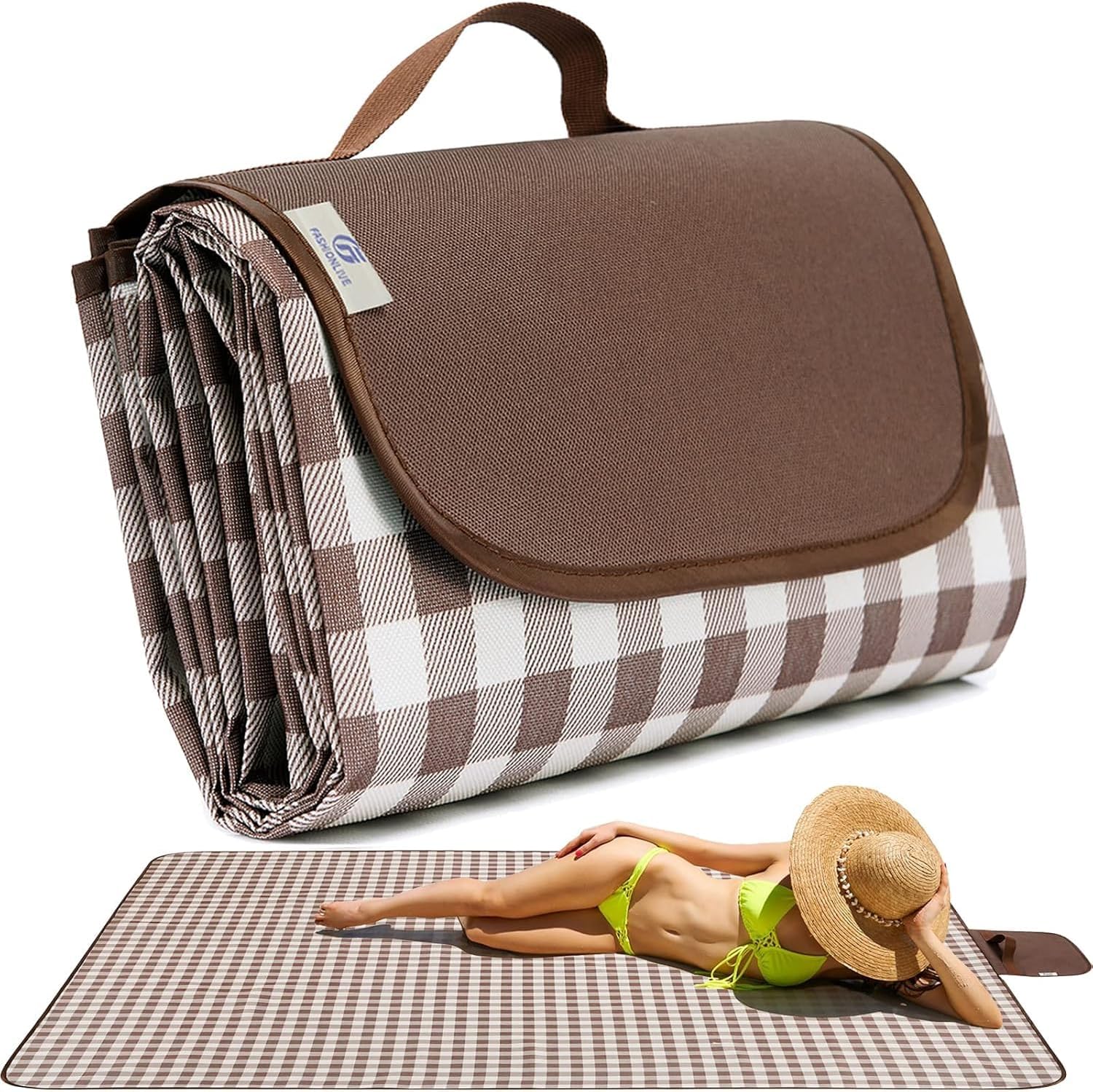 Picnic Blanket Outdoor Extra Large Picnic Mat 80"X60" Camping Blanket Beach Blanket Foldable Waterproof Sand Mat Hiking Travel Family Concerts(Brown)