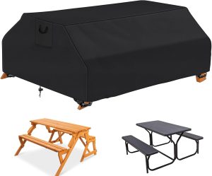 Picnic Table Cover, 420D Oxford Outdoor Table Cover with Bench Covers Waterproof Protector Garden Patio Furniture Covers Fit for 6FT-76"L x 62"W x 30"H (Black)