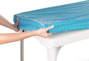 Picnic Table Cover Blue Checkered Elastic Table Cloth on The Corner for Folding Table 6ft 30"x72" Outdoor TableCloths Waterproof Stay Put Party Table Covers Plastic Tablecloth Birthday