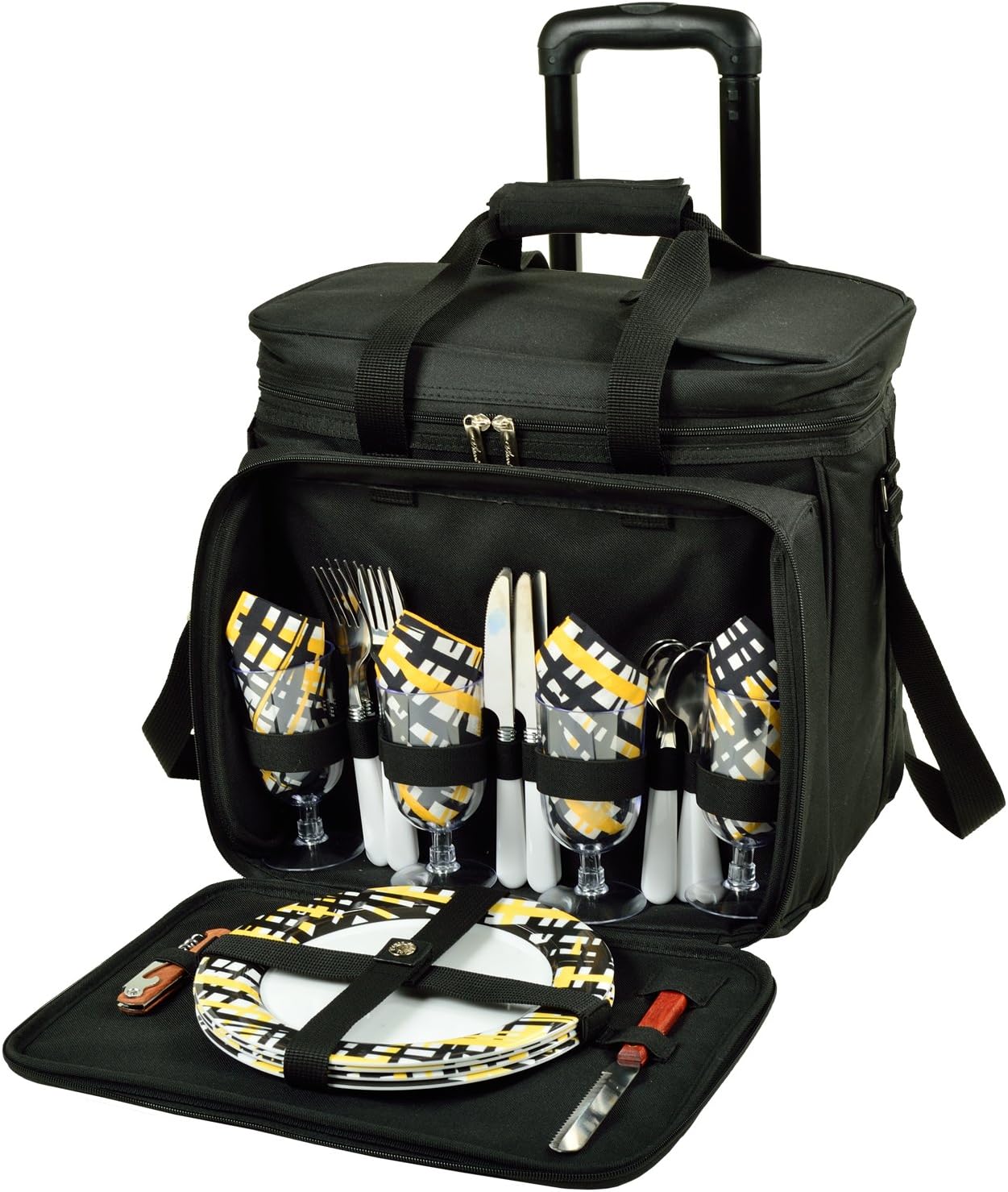 Picnic at Ascot Equipped Picnic Cooler with Service for 4 on Wheels (Paris)