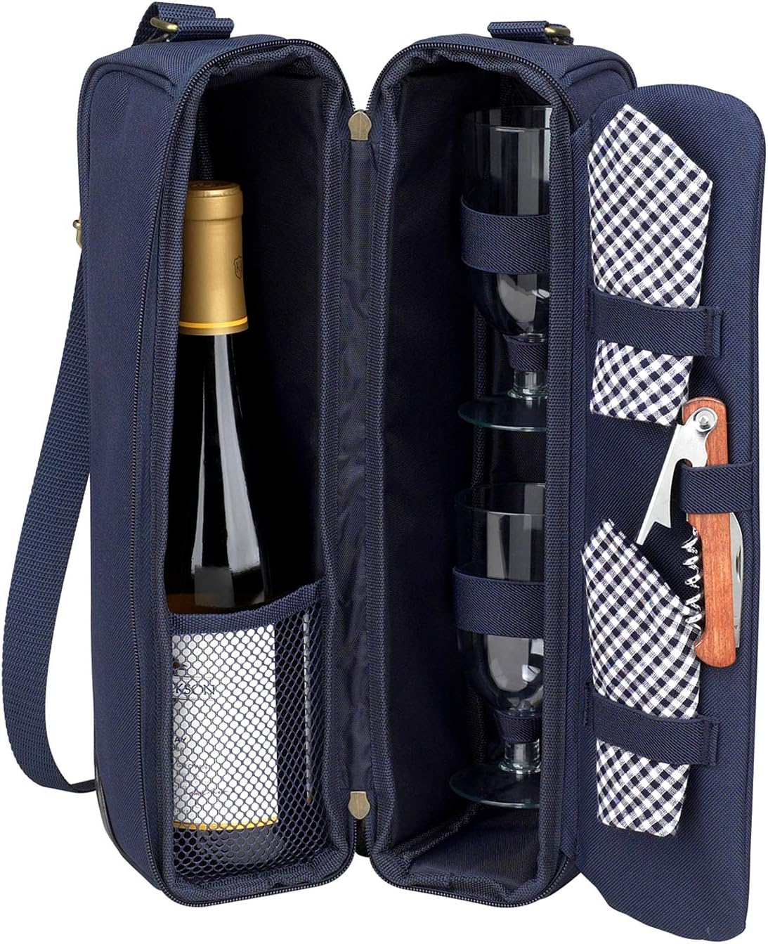 Picnic at Ascot Insulated Wine Tote with 2 Wine Glasses, Napkins and Corkscrew -Designed & Assembled in the USA