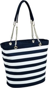 Picnic at Ascot Large Insulated Fashion Cooler Bag - 22 Can Tote - Blue Stripe