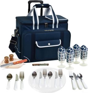 Picnic at Ascot- Original Insulated Picnic Cooler on Wheels with Service for 4- Designed & Assembled in The USA