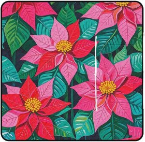 Poinsettia Flowers Picnic Blanket with Zippered Tote Bag, Waterproof Portable Outdoor Blanket, Lightweight Foldable Outdoor Mat for Beach, Camping, Park, 150x150cm