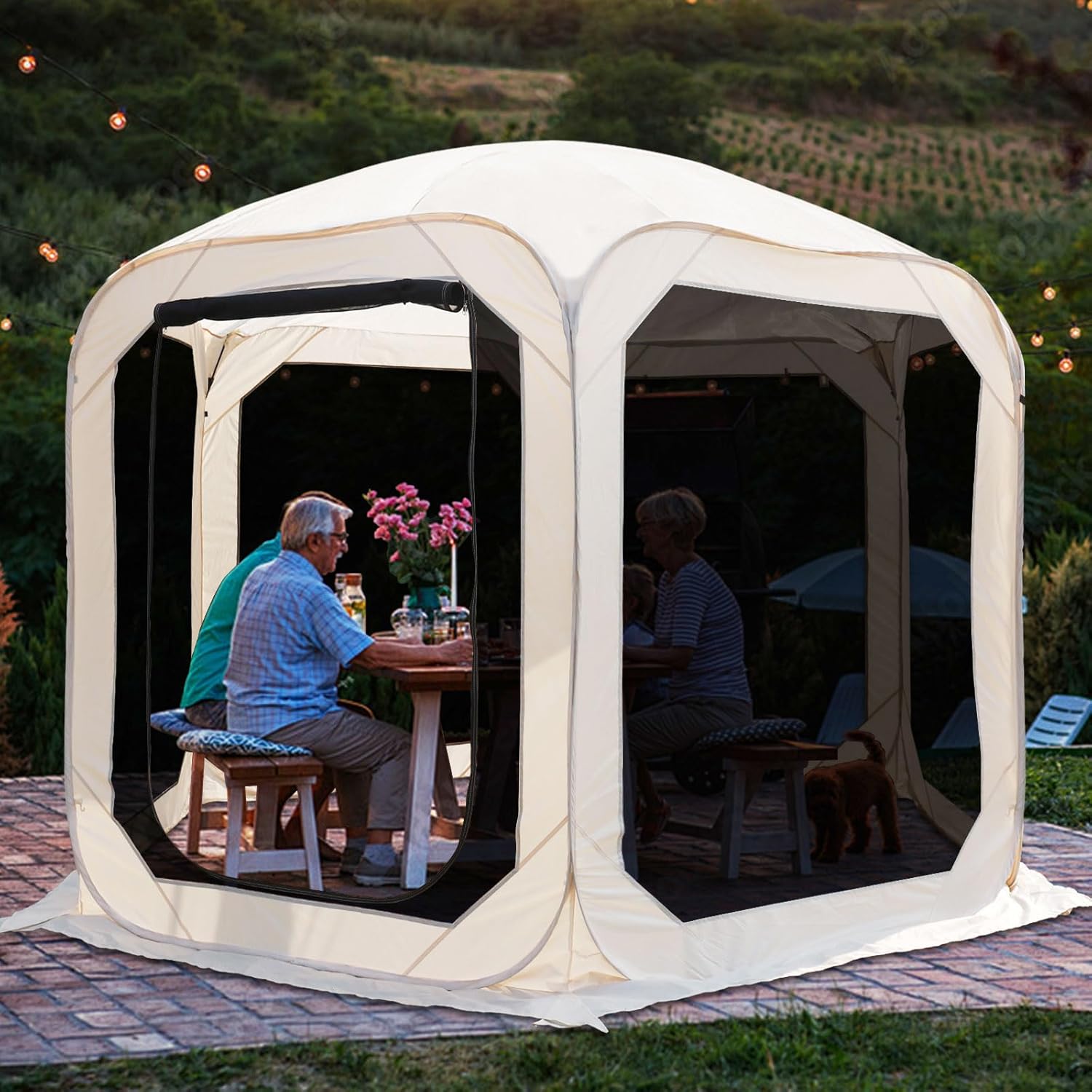 Pop-Up Screen House Tent, 10x10 Feet Outdoor Gazebo with Carry Bag, Stakes, Wind Ropes, Sand Bags, Portable Mosquito Net Canopy with UV Protection & Ventilation for Camping, Patio, Backyard, Garden