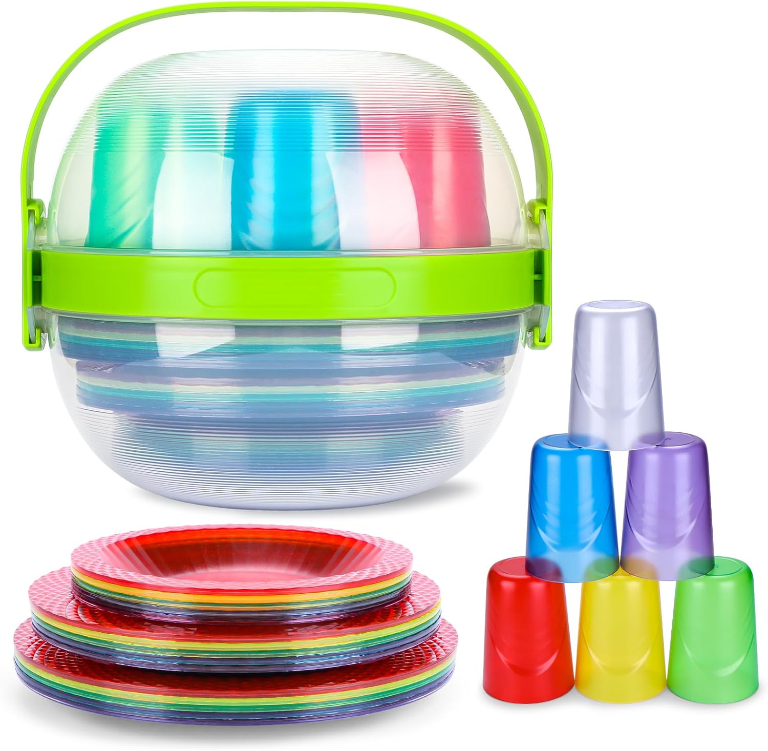 Portable Camping Dinnerware Set - Reusable Unbreakable Tableware, 15 Plates & 6 Cups BPA-Free Dishwasher-Safe for Outdoor Picnic RV Travel